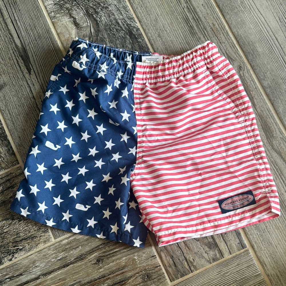 Vineyard Vines Kids Red & Navy Star-Stripe Swim Shorts